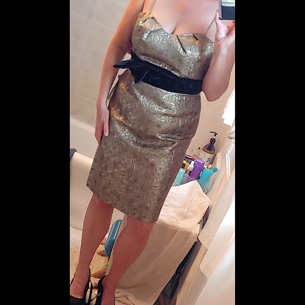 JS Collections gold holiday Cocktail dress 10